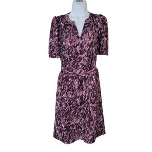 41 Hawthorn Purple Wrap Midi Dress Short Puff Sleeves
